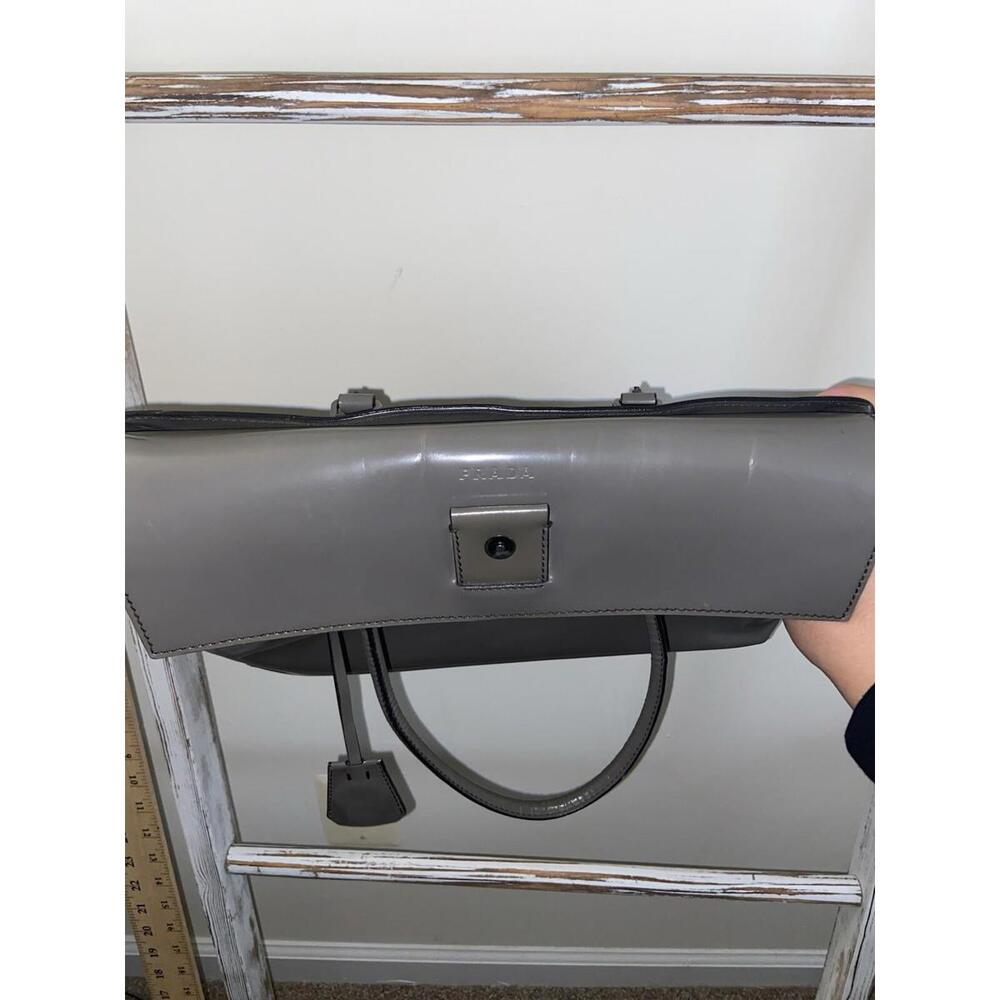 Prada Spazzolato matte gray patent leather hand tote bag - Picture 8 of 16